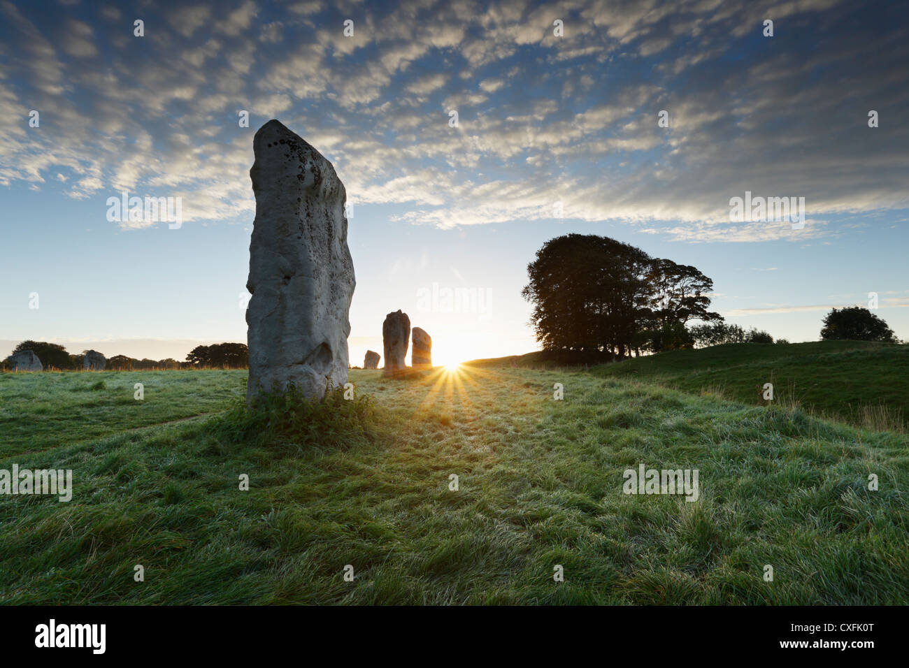 Steinkreis von Avebury bei Sonnenaufgang. Wiltshire. England. VEREINIGTES KÖNIGREICH. Stockfoto