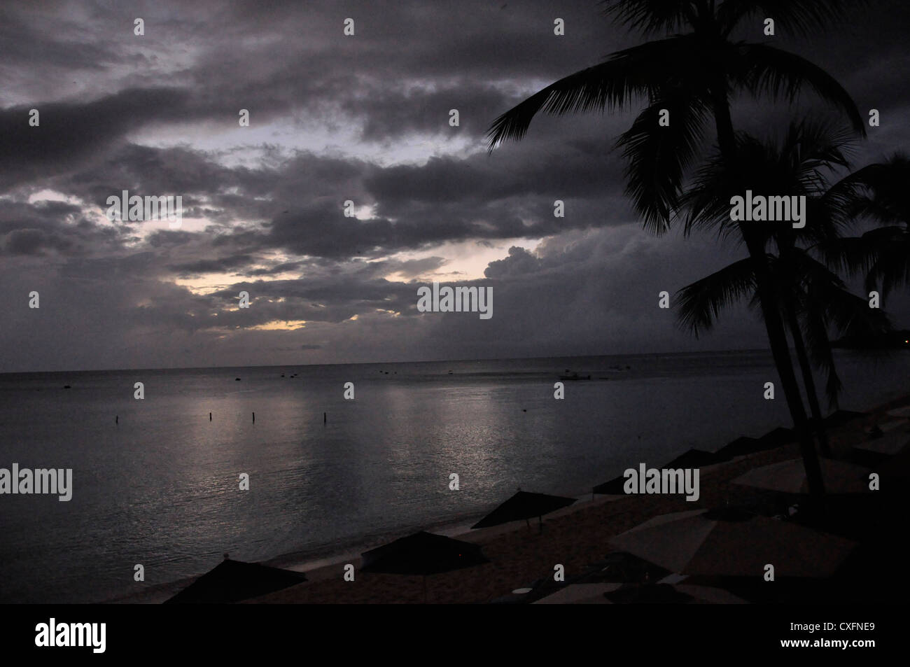 Barbados, Nacht, Meer, Sonne einstellen, Stimmung, drama Stockfoto