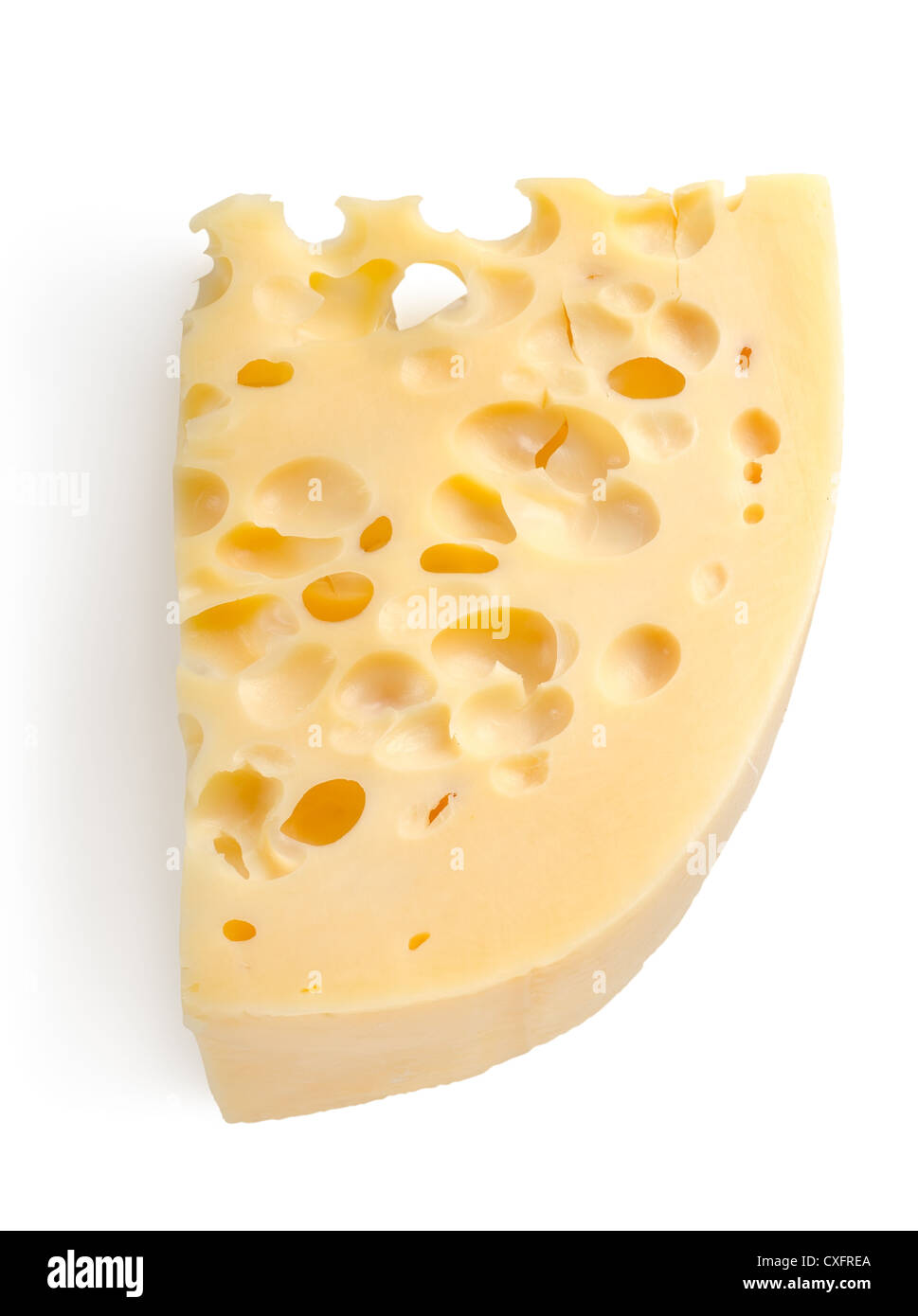 Schweizer Käse isoliert auf einem weißen Zeitmessung Stockfoto