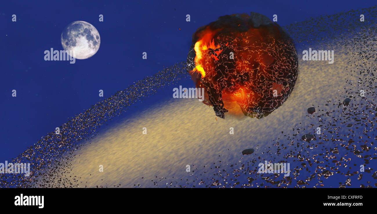 Die Erde liegt in Ruinen nach ein Asteroid den Planeten im Jahr 2012 trifft. Stockfoto