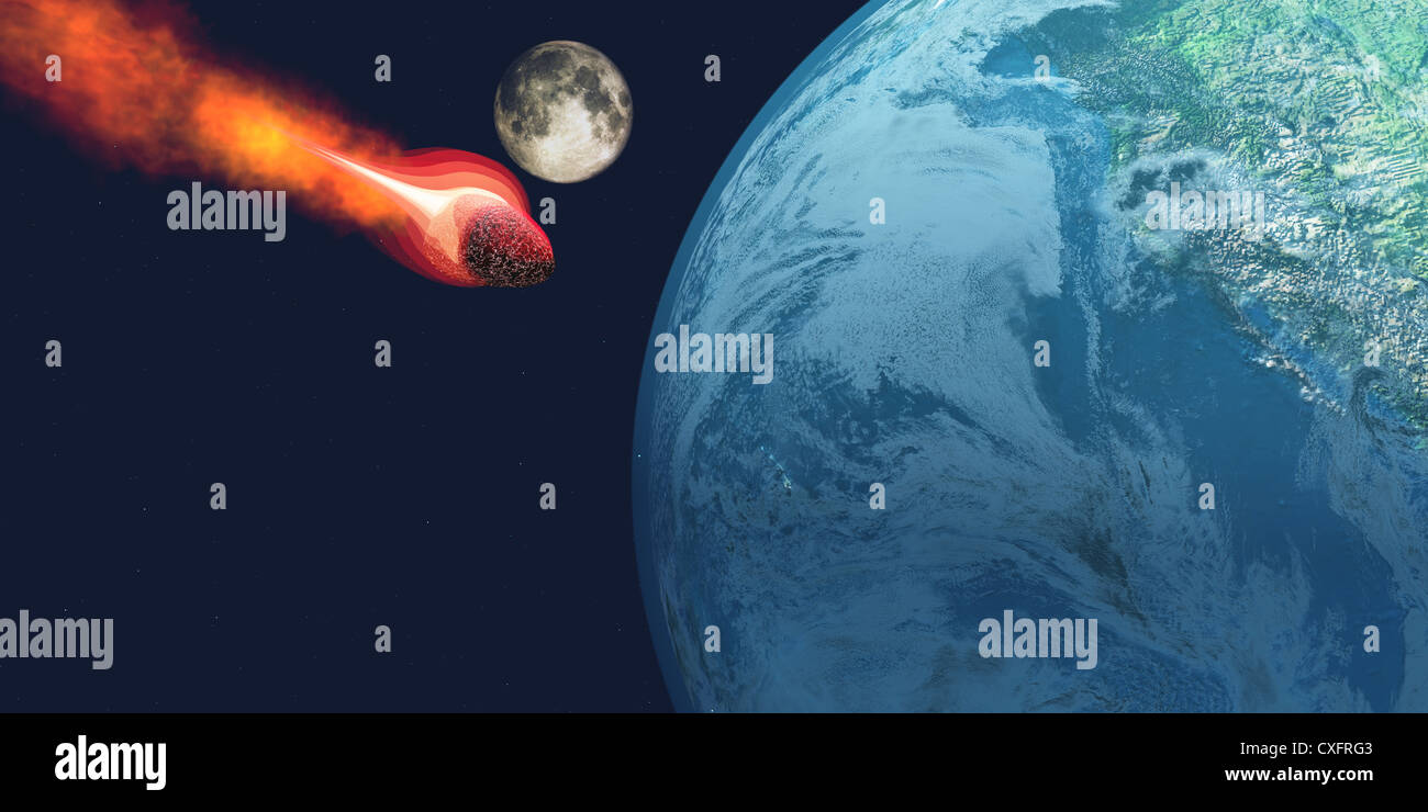 Die Erde soll von einem unbekannten weißen heißen Asteroiden getroffen werden. Stockfoto