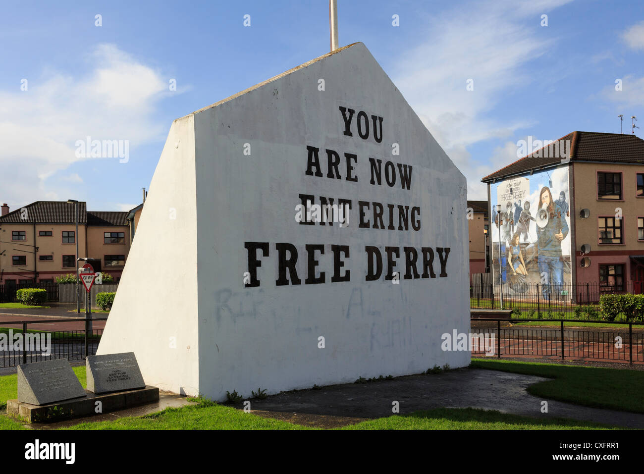 Free Derry corner stone Inschrift in Derry, Co Londonderry, Nordirland, Großbritannien Stockfoto