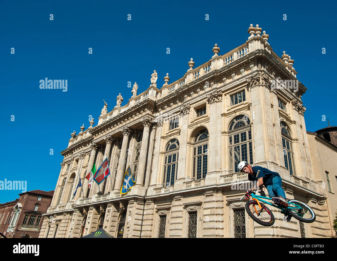 Europa Italien Piemont Turin Piazza Castello "Torino Street Style" Show der BMX Freestyle Stockfoto