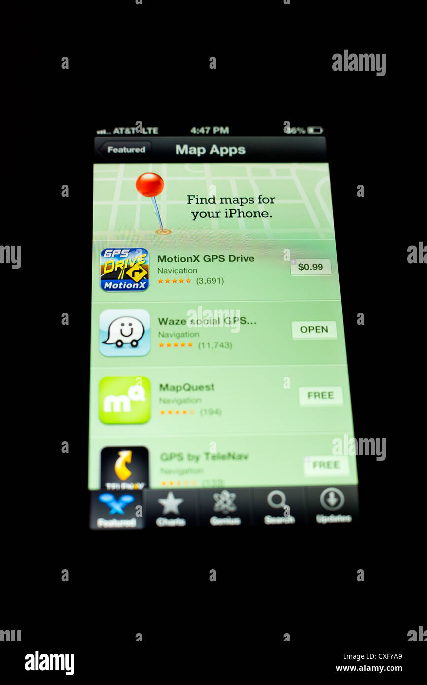 Neubau des Apples App speichern bei apps Kartenauswahl nach anfänglichen Problemen mit Karten-app in iOS 6 eingeführt Stockfoto