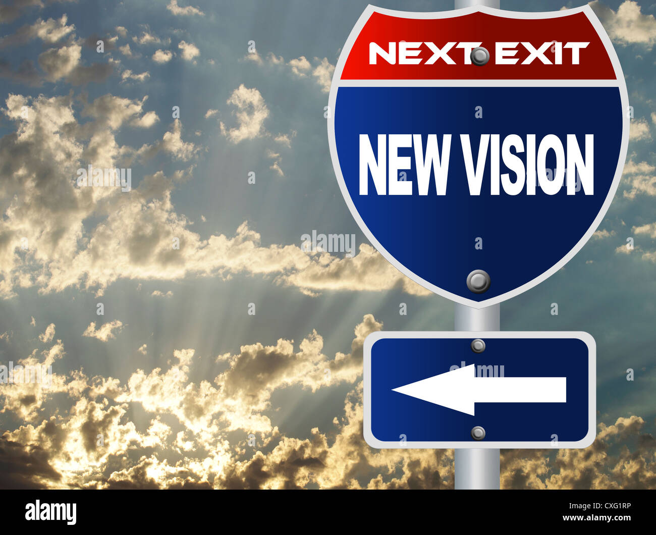 Neue Vision-Straßenschild Stockfoto