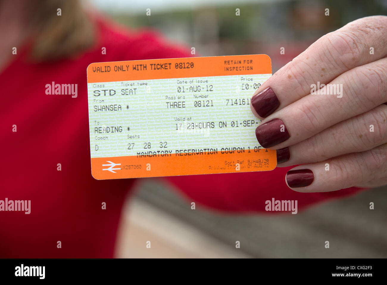 Obligatorische Reservierung Gutschein für Reisen mit Bahn Stockfoto