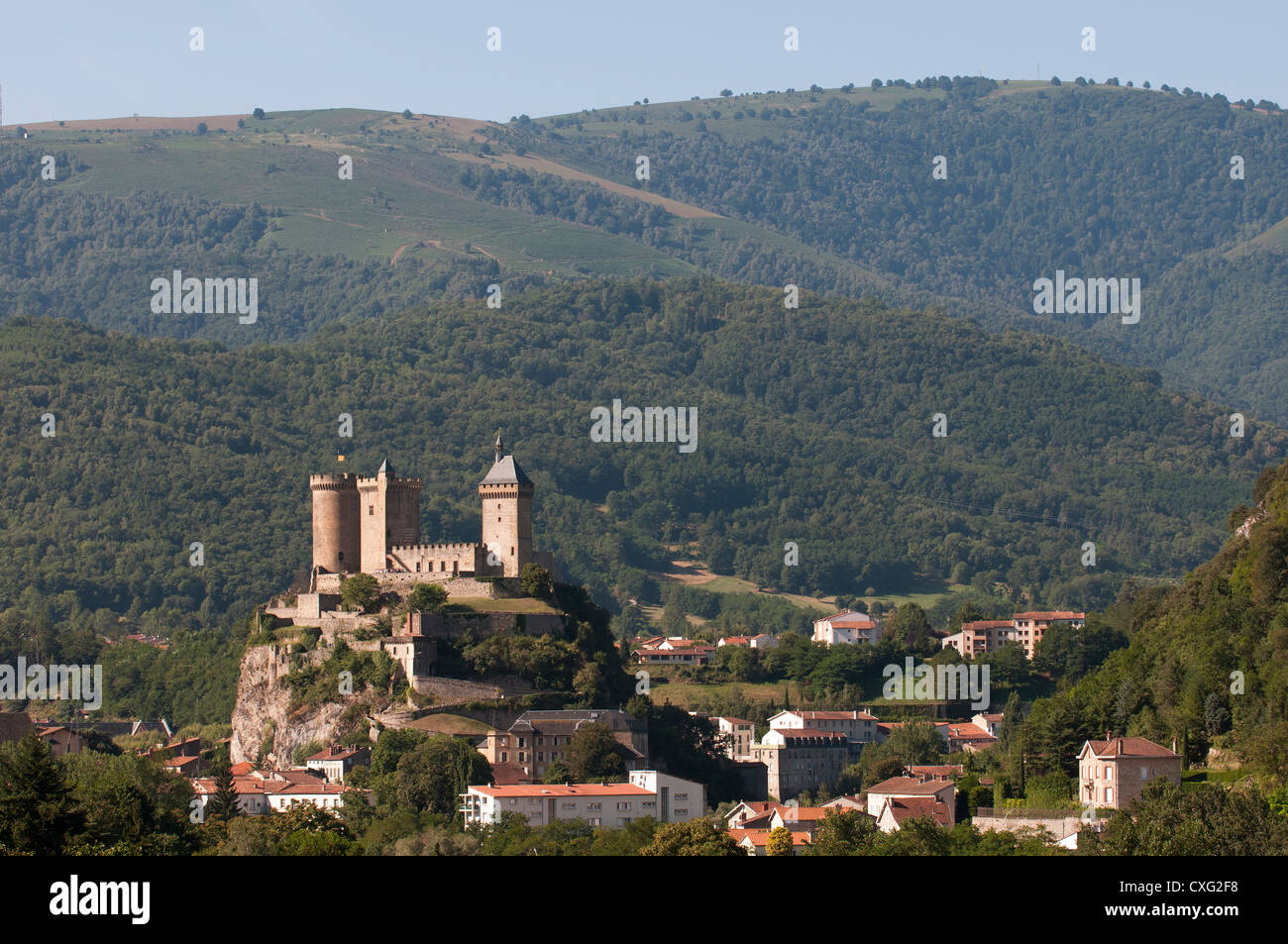 Foix Burg auf einem Hügel in der oberen Ariege Tal Südwest Frankreich Chateau de Foix Stockfoto