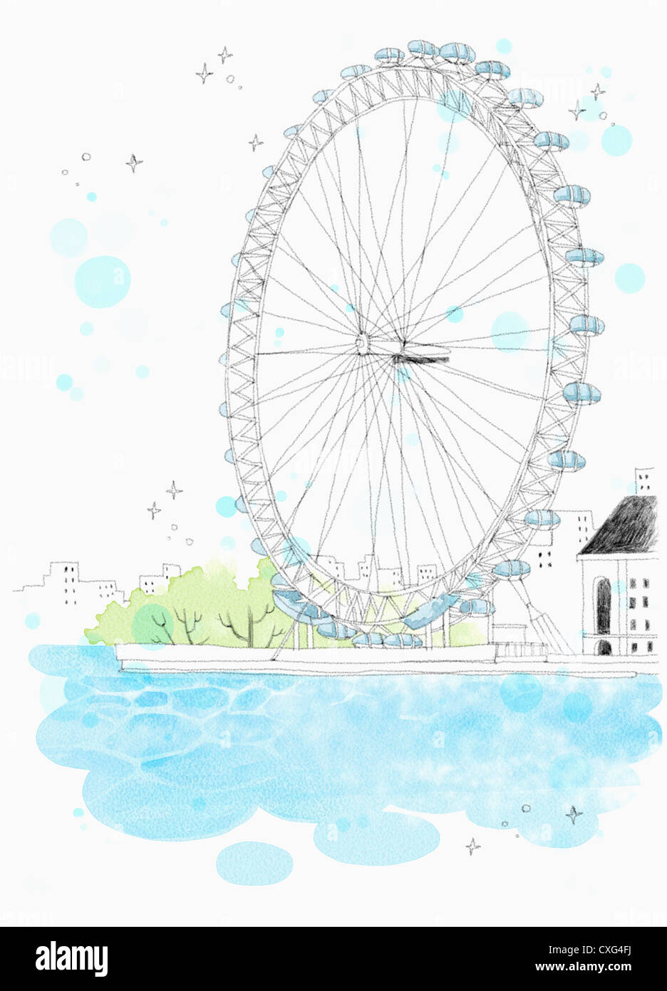 Ein Gemälde von London eye Stockfoto