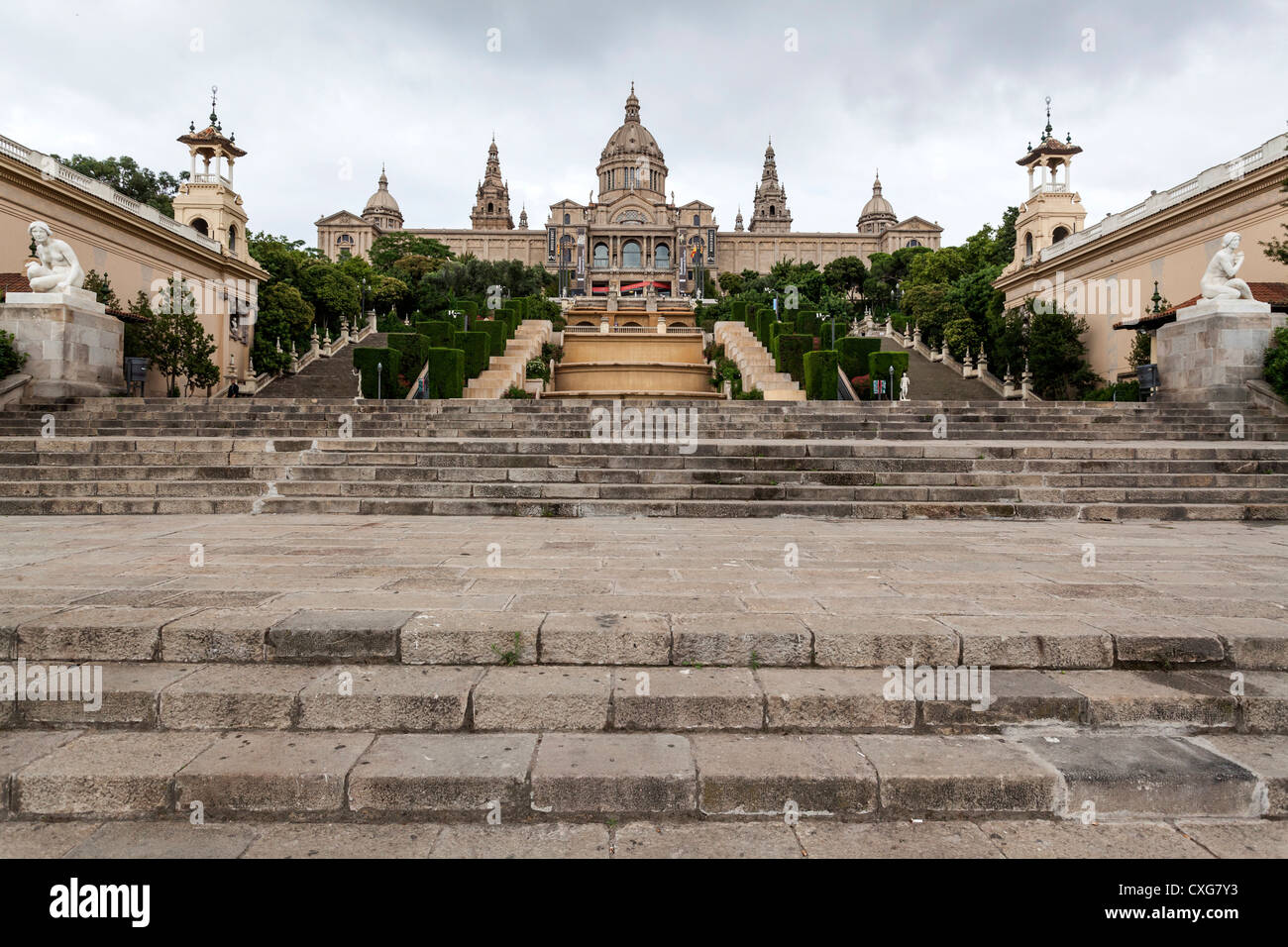 Treppe zum MNAC, Museu Nacional Kunst Catalunya in Montjuic, Barcelona Stockfoto