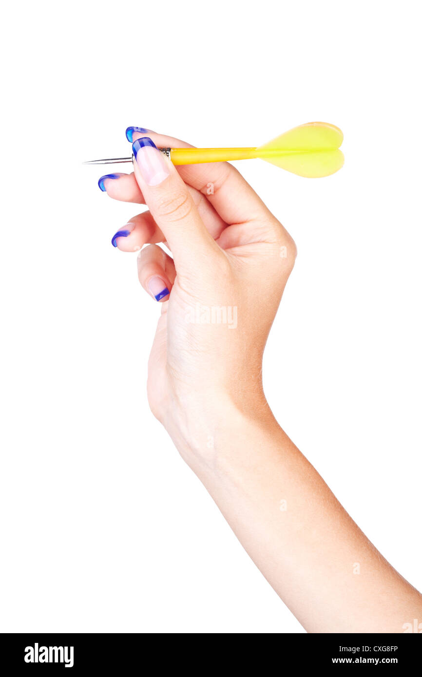 Hand mit Dart Pfeil Stockfoto