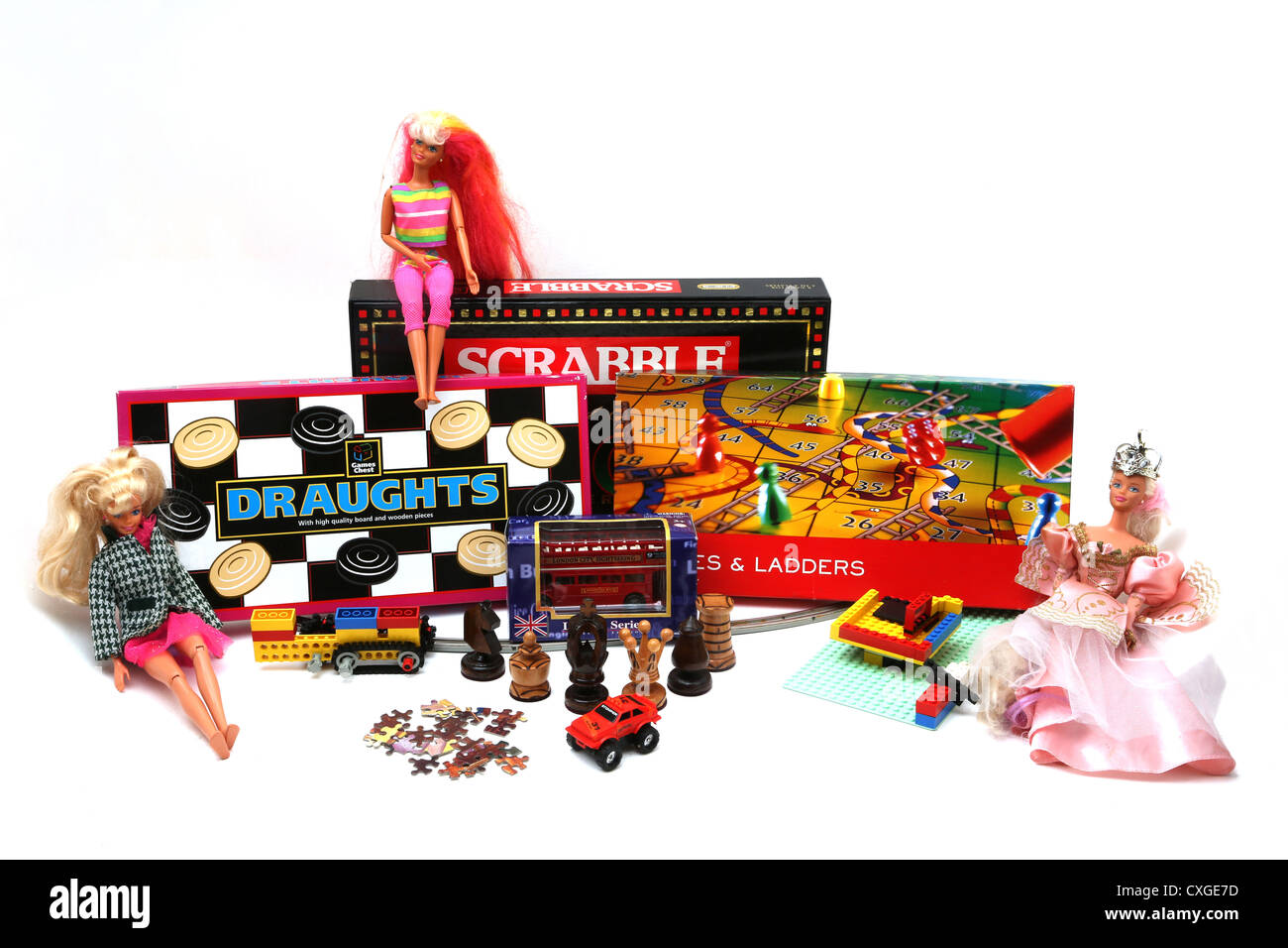Eine Sammlung von spielen und Spielzeug Stockfoto