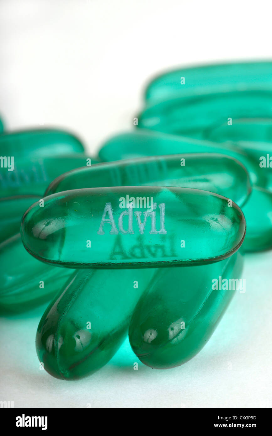 Advil flüssige Gel-Kapseln. Stockfoto