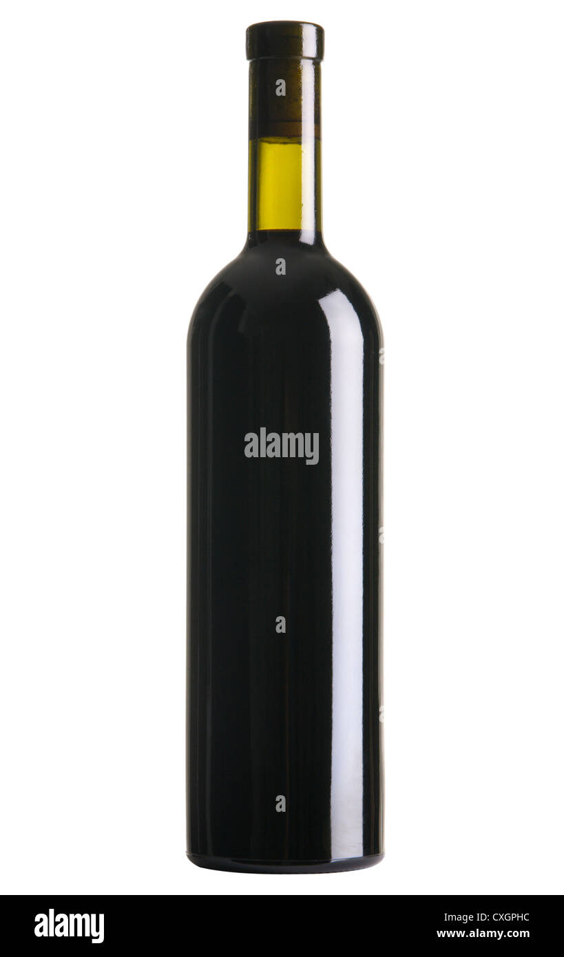 Flasche Rotwein, isoliert auf weißem Hintergrund Stockfoto