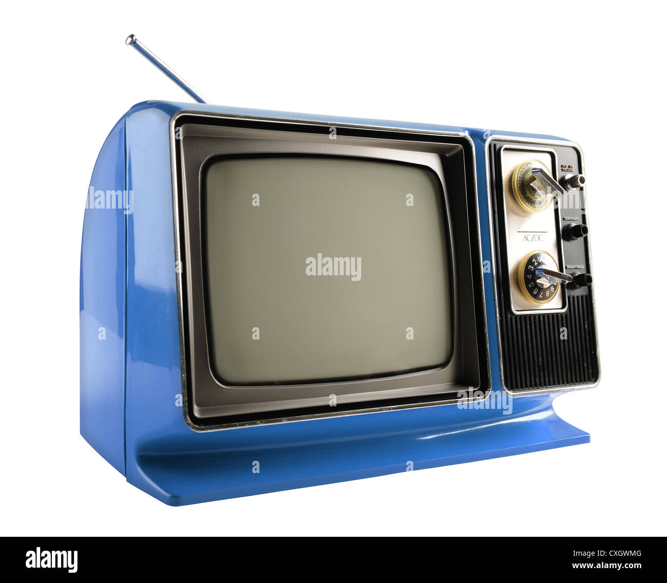 Blaues Vintage isoliert Fernsehen auf weißem Hintergrund Stockfoto