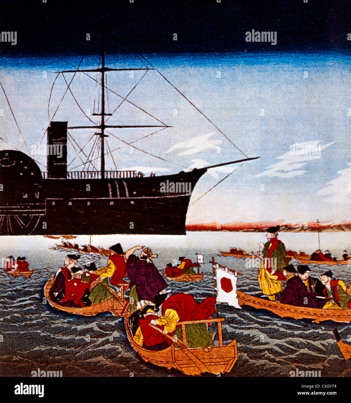 Commodore Perry schwarze Schiff Ankunft in Japan, drucken, 1853 Stockfoto