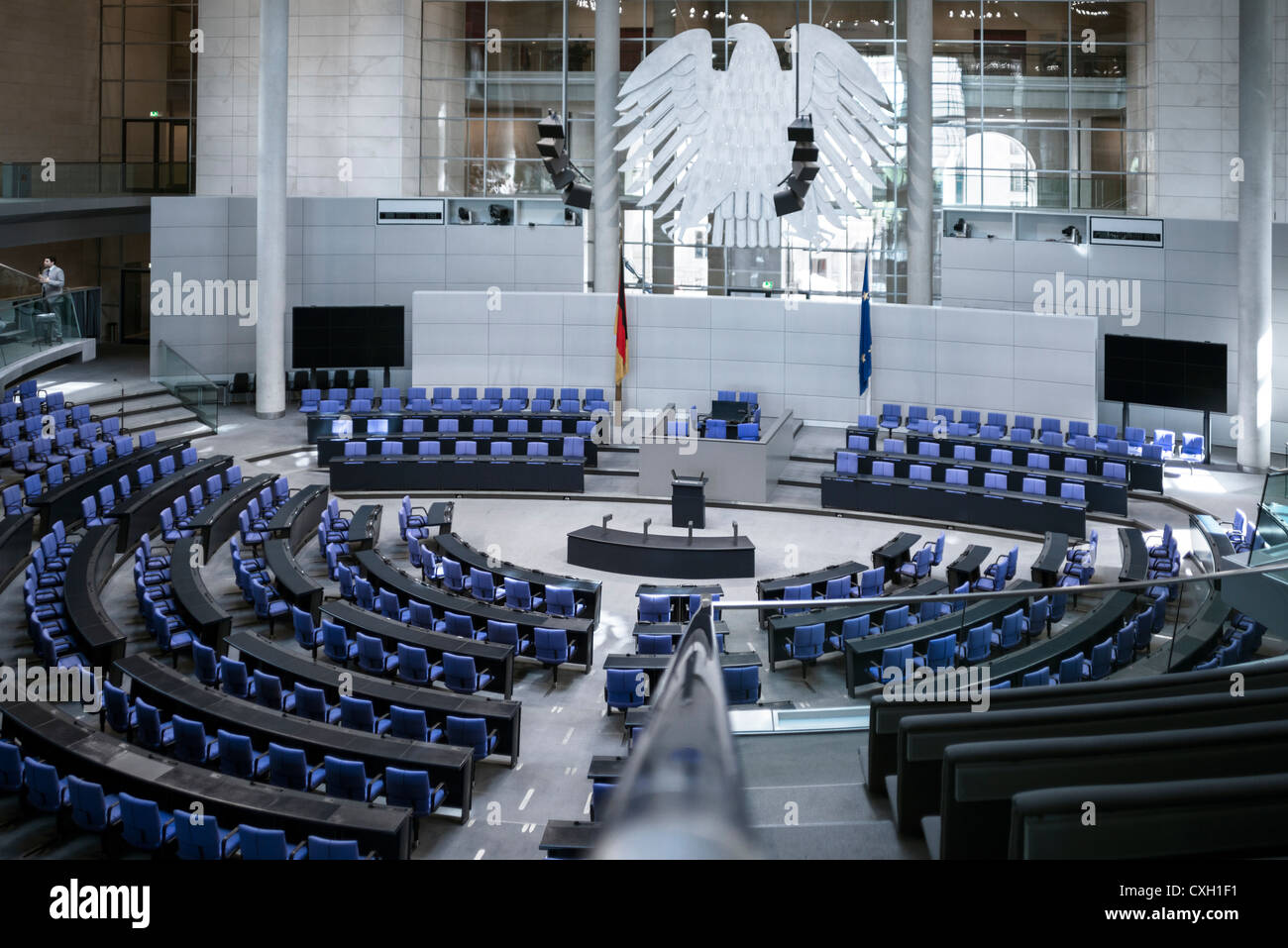 Plenarsaal, Plenarsaal des Deutschen Bundestages im Reichstagsgebäude, Berlin, Deutschland, Europa Stockfoto