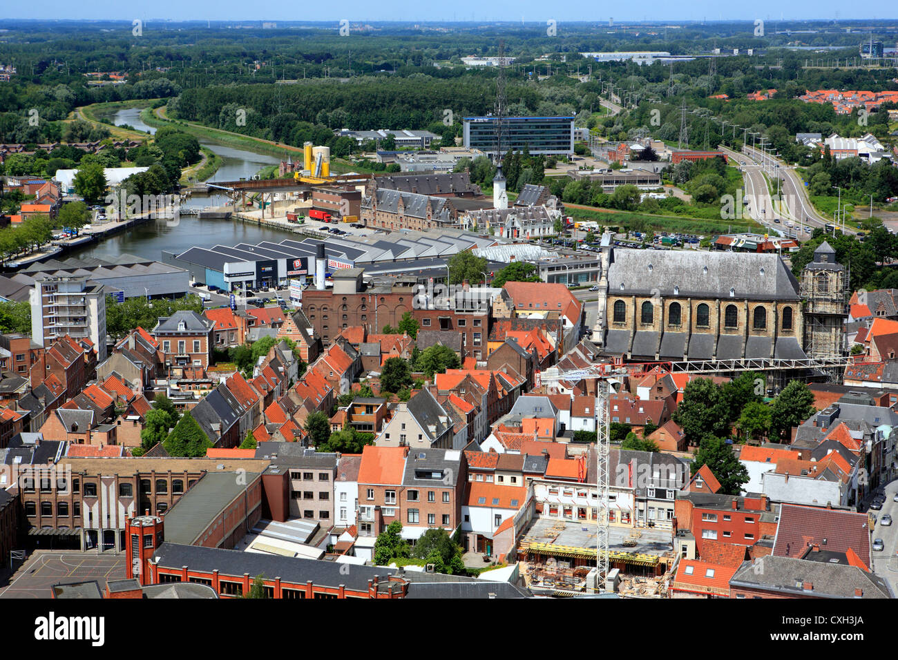 Blick auf die Stadt vom St Rombouts Kathedrale Glockenturm, Mechelen, Belgien Stockfoto