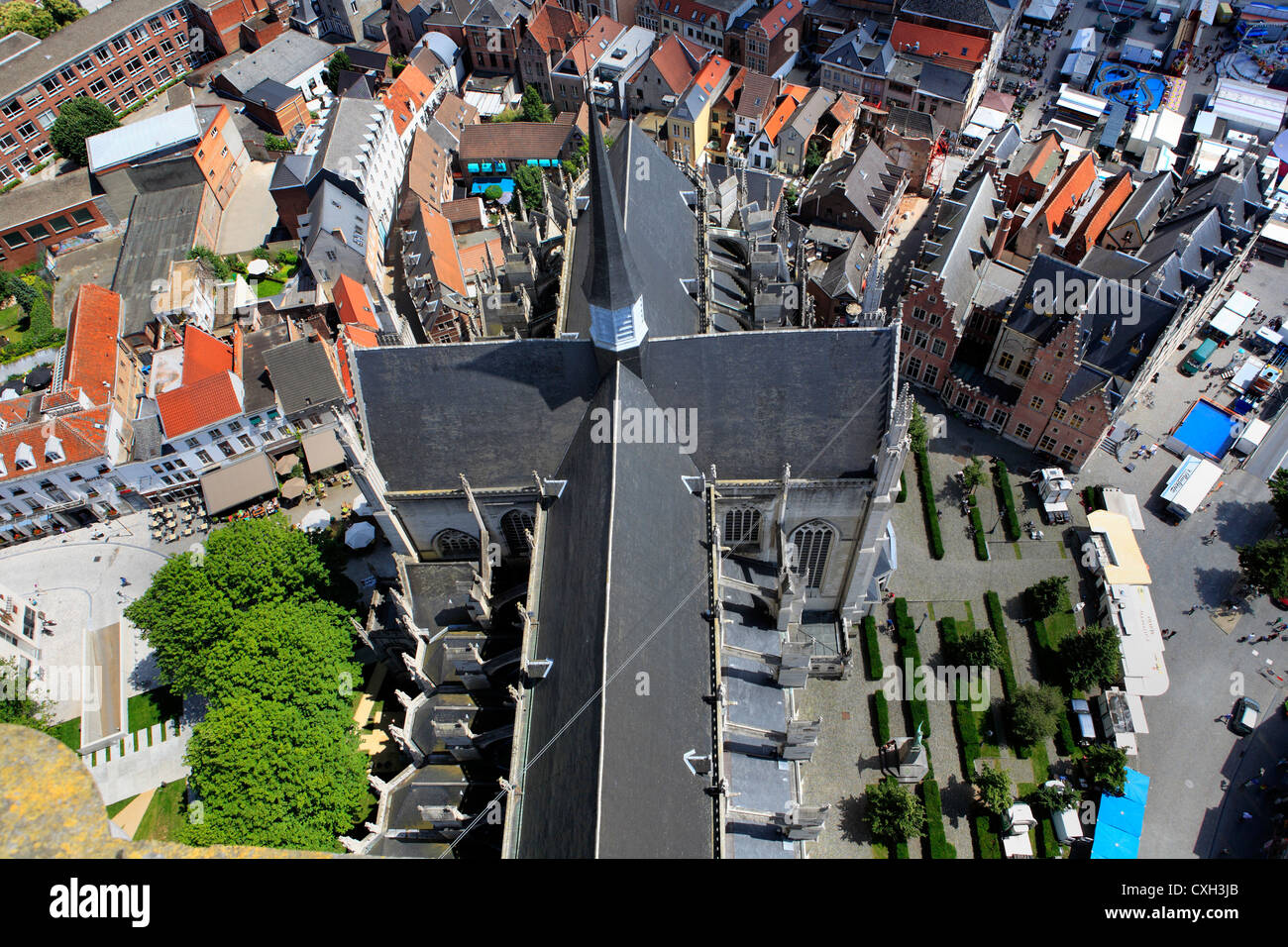 Blick auf die Stadt vom St Rombouts Kathedrale Glockenturm, Mechelen, Belgien Stockfoto