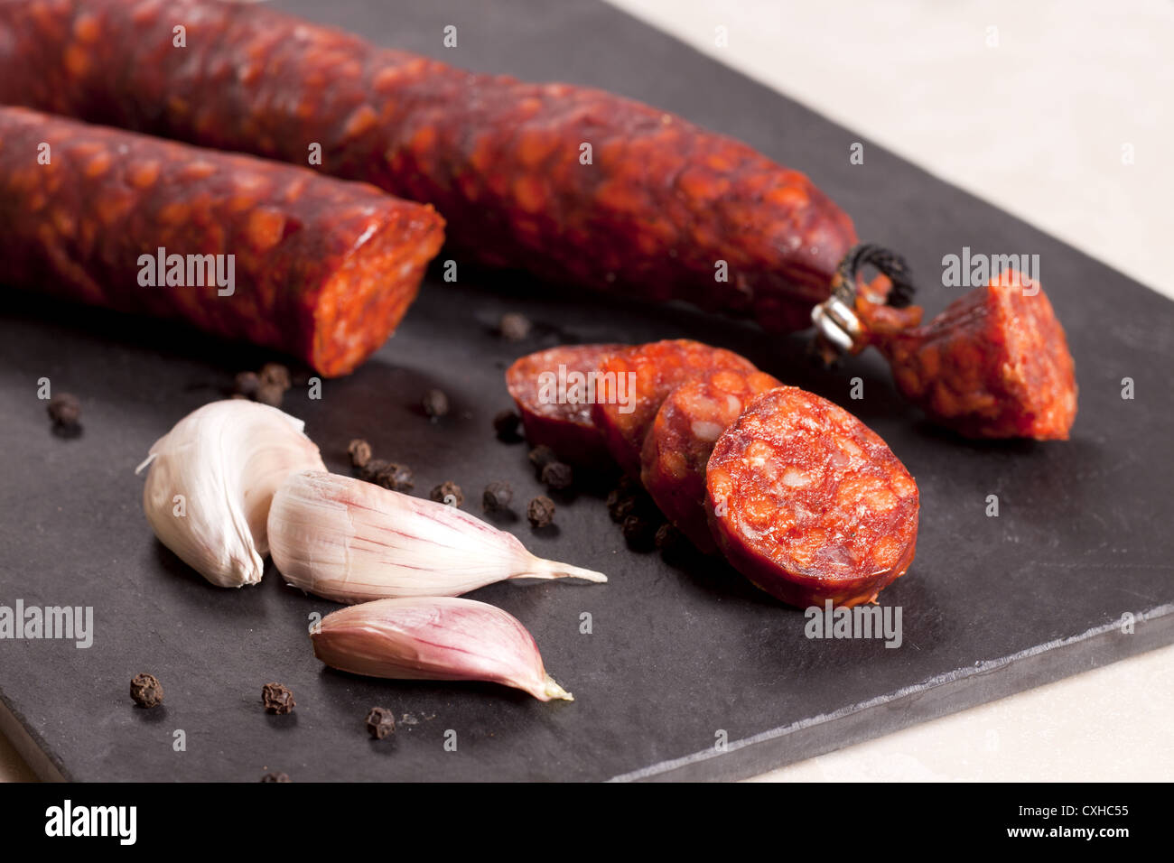 Spanische Chorizo. Stockfoto