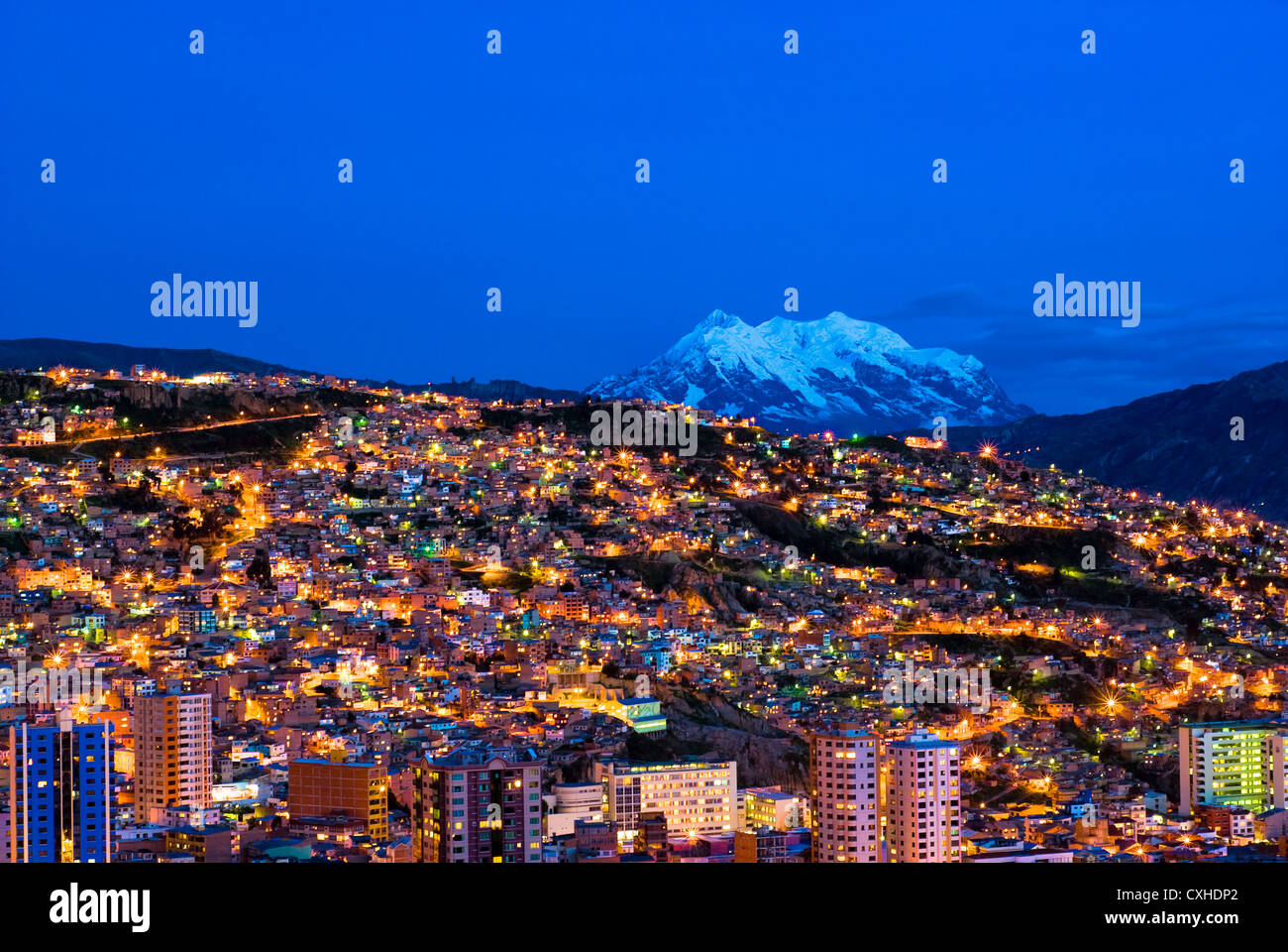 Panorama der Nacht La Paz, Bolivien Stockfoto