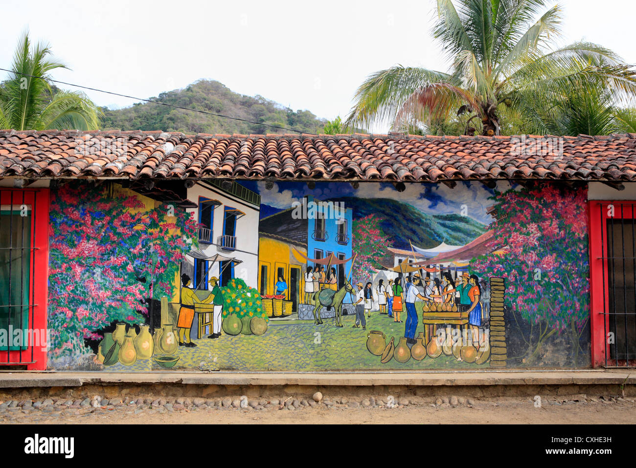 Wandmalerei in den wichtigsten Platz Copala, Sinaloa, Mexiko Stockfoto