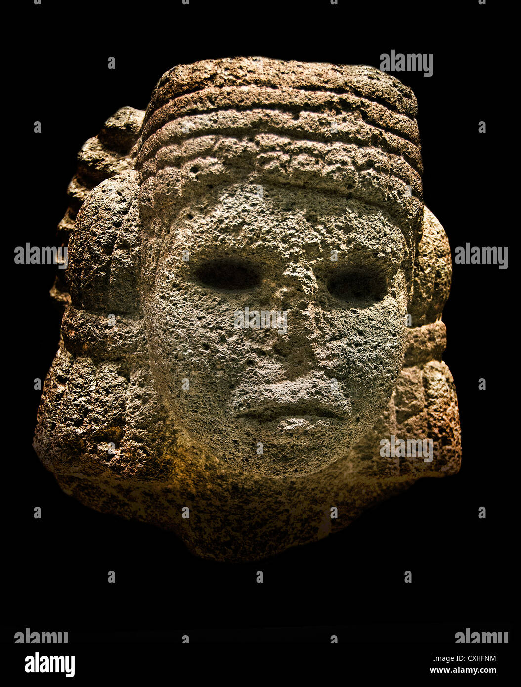 Kopf eines Wasser Gottheit Chalchiuhtlicue 15. Jahrhunderts Mexiko Mittelamerika aztekischen Basalt Stockfoto