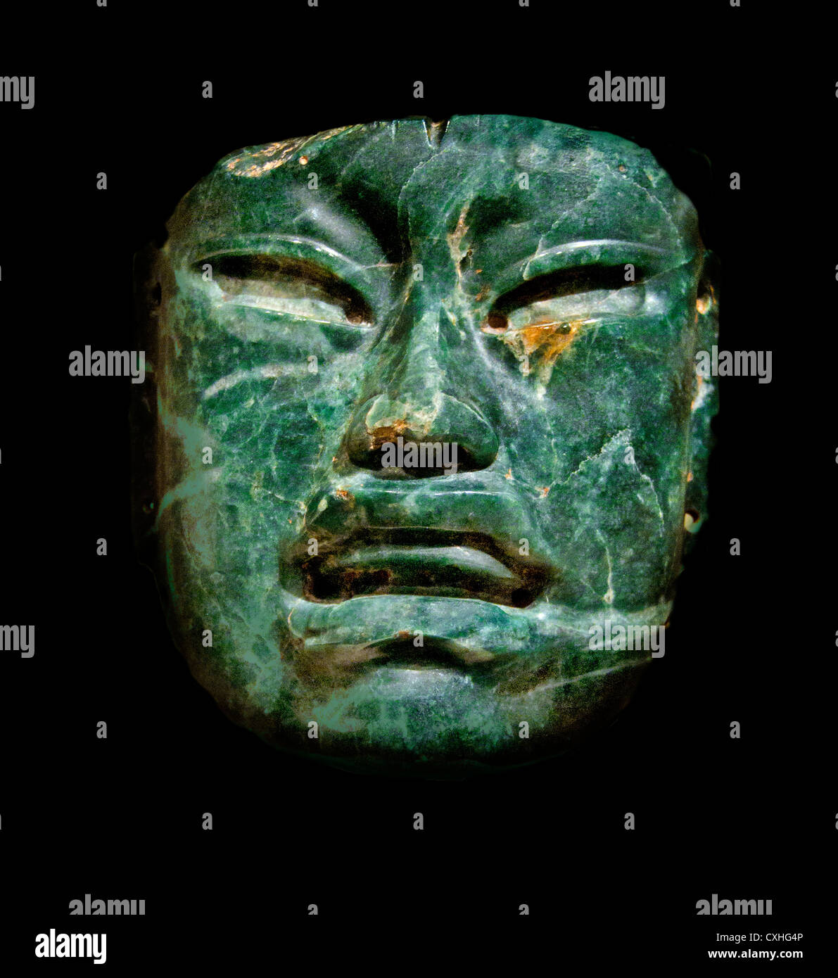 Olmekische Jade Maske Maske 10. – 6. Jh. v. Chr. Mexiko, Mittelamerika Olmeken Jadeit 17,1 x 16,5 cm Stockfoto