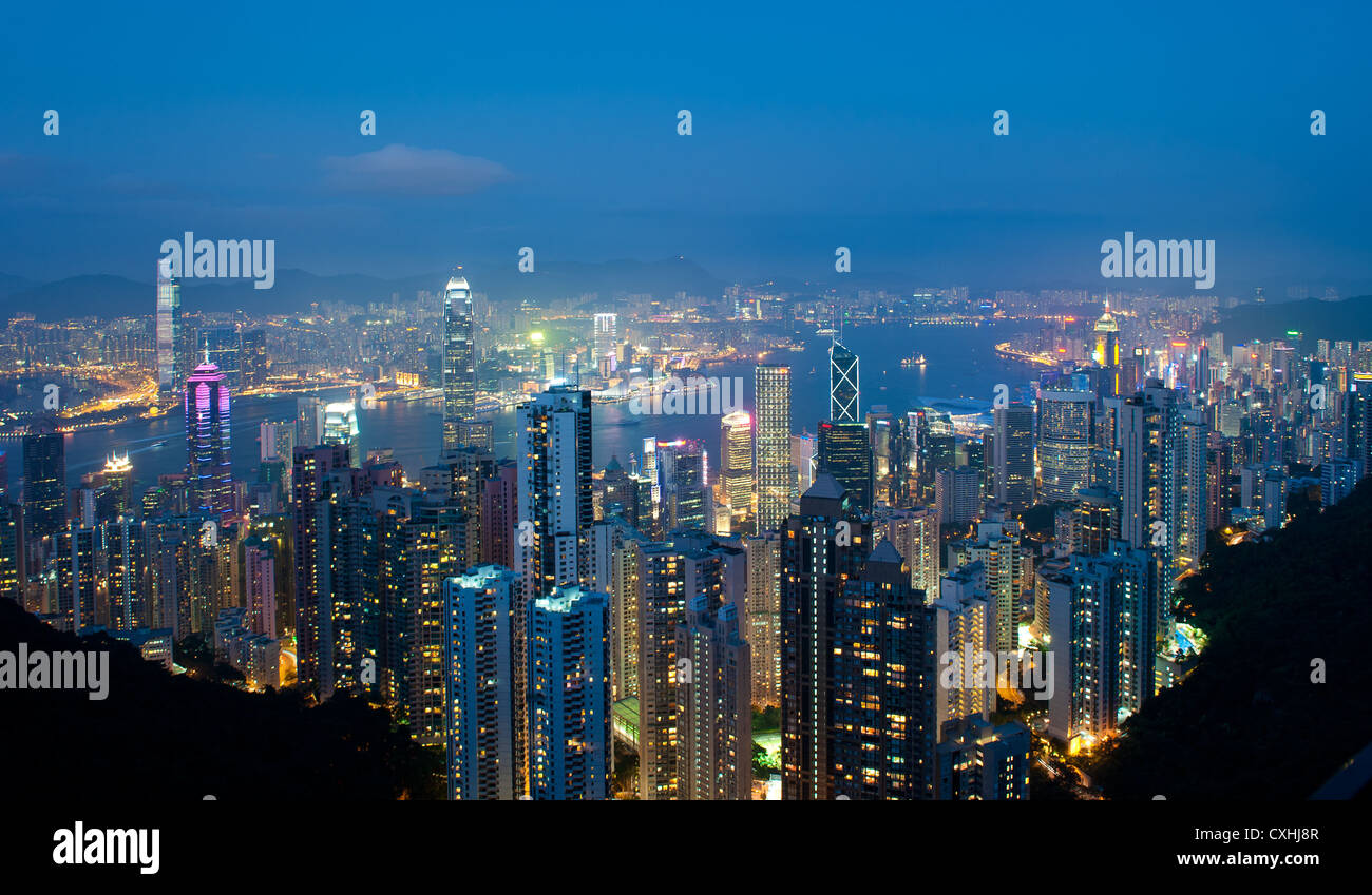 Hongkong bei Nacht, Blick vom Victoria Peak Stockfoto