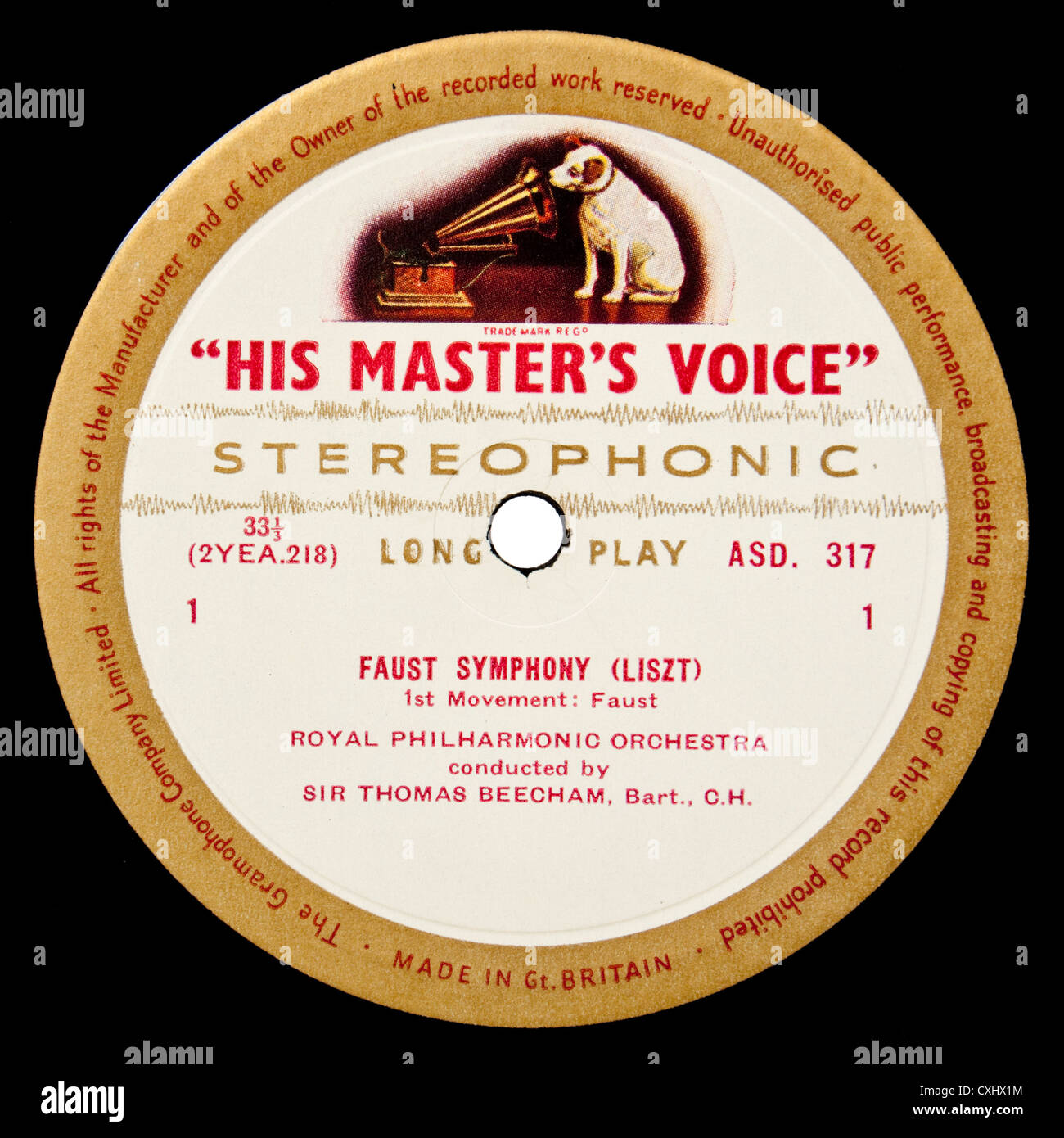 Beispiel für sehr seltene HMV ASD317 klassischen Plattenlabel - "A Faust-Sinfonie" (Orpheus) von Franz Liszt Stockfoto