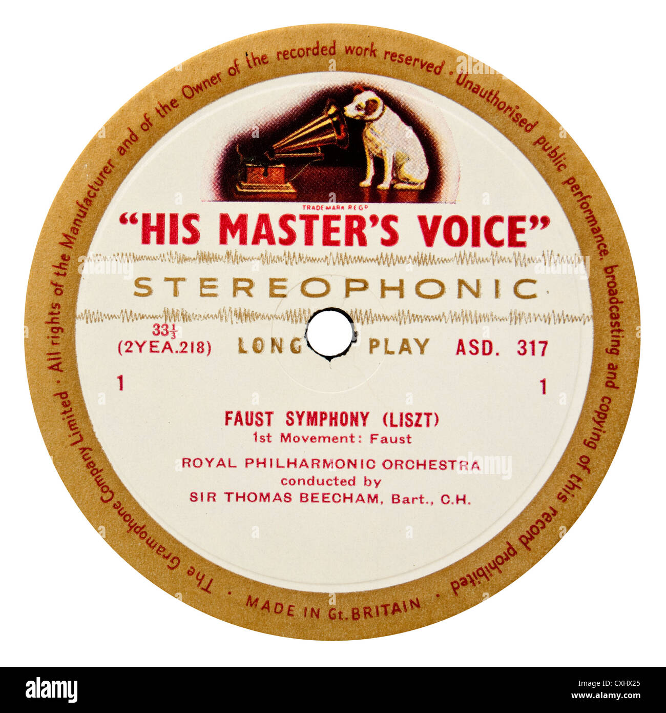 Beispiel für sehr seltene HMV ASD317 klassischen Plattenlabel - "A Faust-Sinfonie" (Orpheus) von Franz Liszt Stockfoto