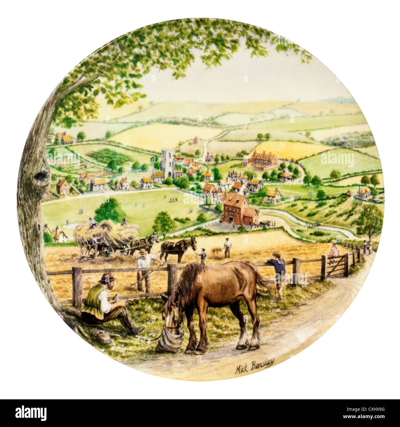 Royal Doulton Porzellan Sammler Teller - "Milnsey Beck", spezielle Finale Ausgabe (9.) in der Reihe "Reise durch das Dorf" Stockfoto