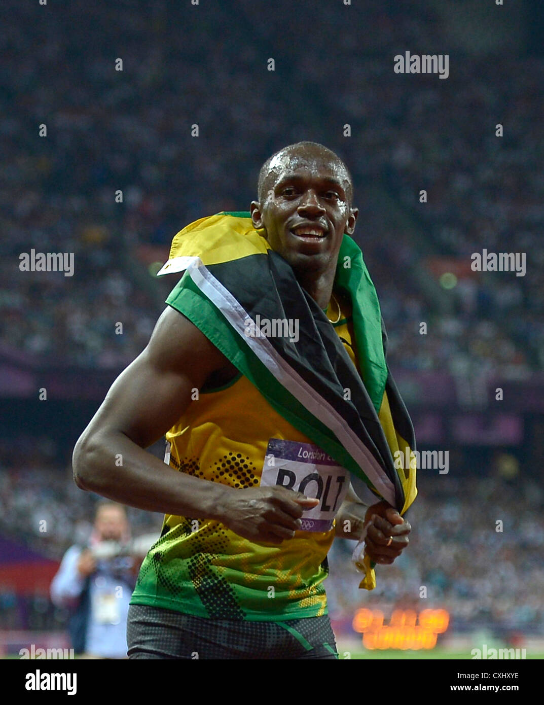 Jamaikas Usain Bolt feiert. Stockfoto