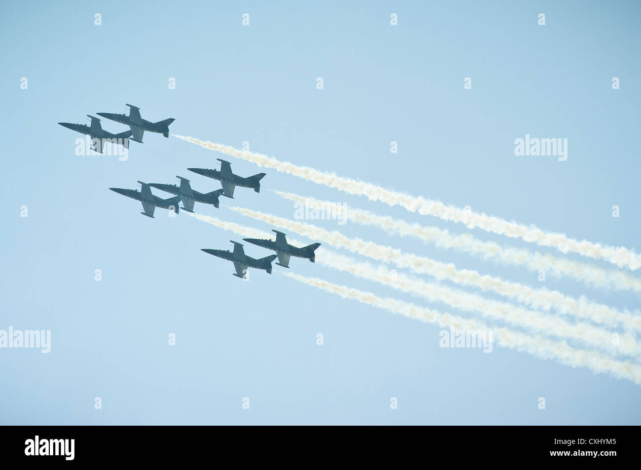 Britische Breitling Jet Team bei "La Festa del Cel" Flugshow von Barcelona, Spanien Stockfoto