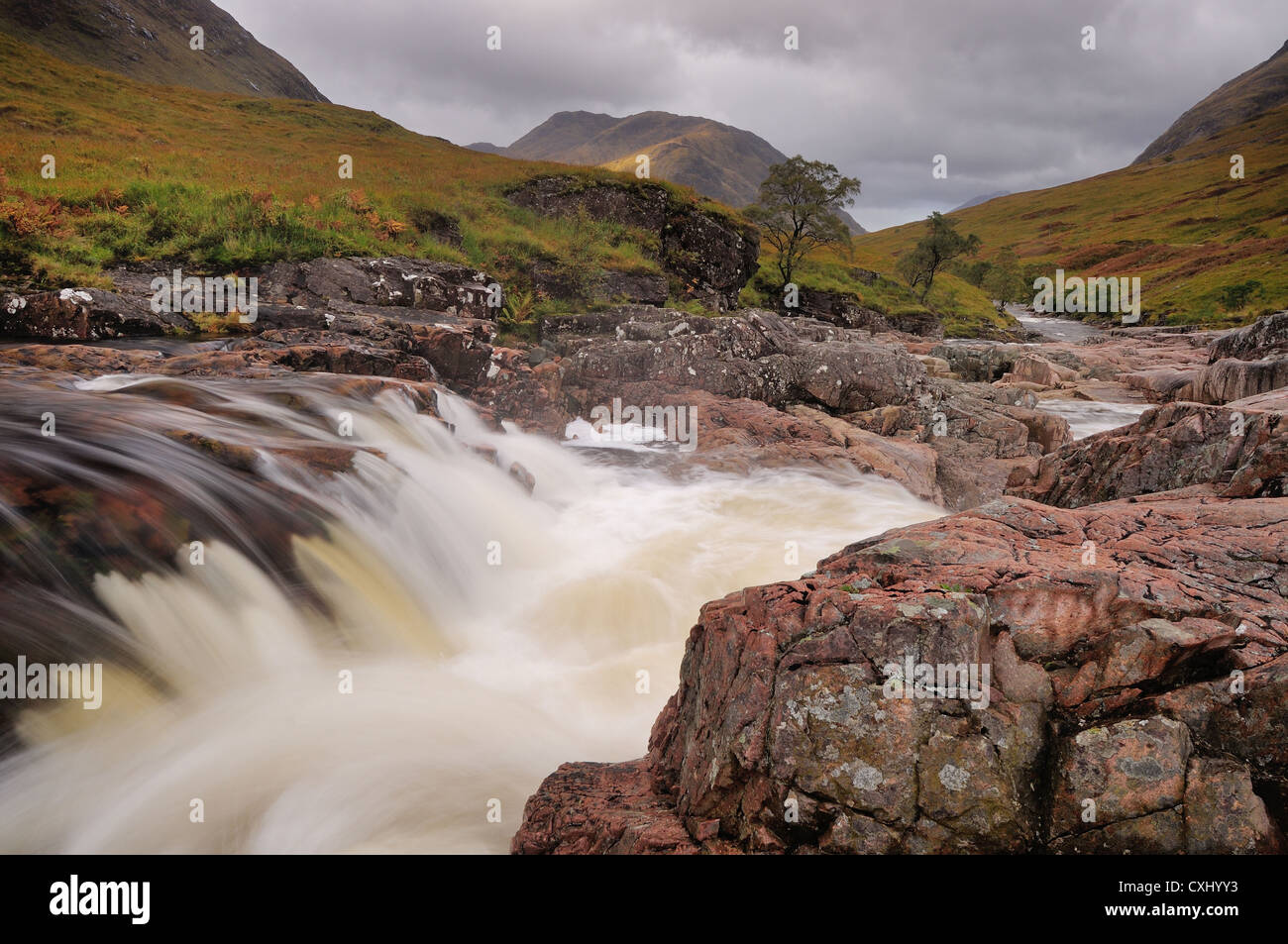 Wasserfälle in Glen Etive, Schottisches Hochland Stockfoto