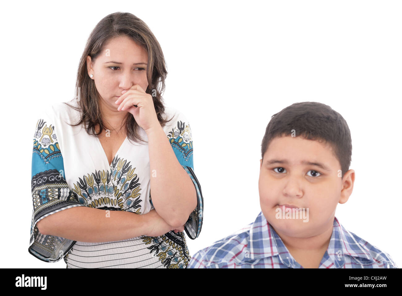 Probleme zwischen Mutter und Sohn. Probleme in der Familie. Die Frau im Mittelpunkt Stockfoto