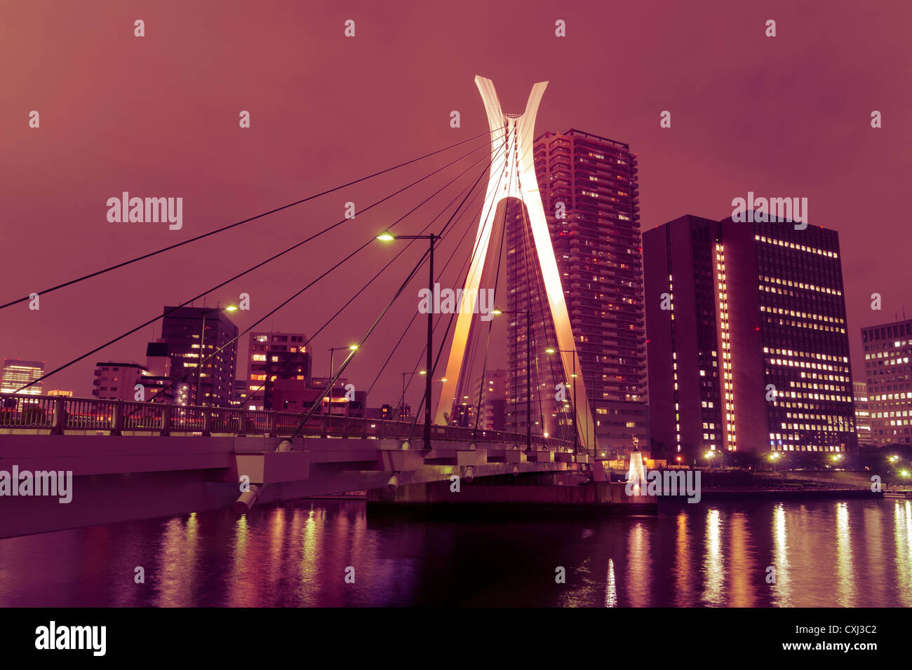 Nacht Stadtbild mit Hängebrücke in Tokio Stockfoto