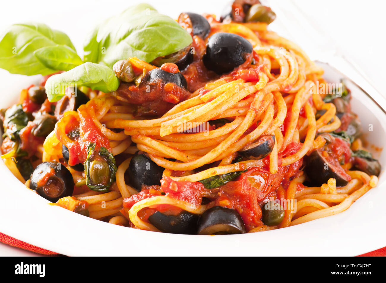 Spaghetti Alla Puttanesca Stockfoto