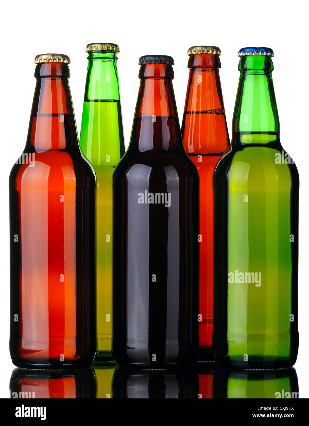 Fünf Flaschen Bier Stockfoto