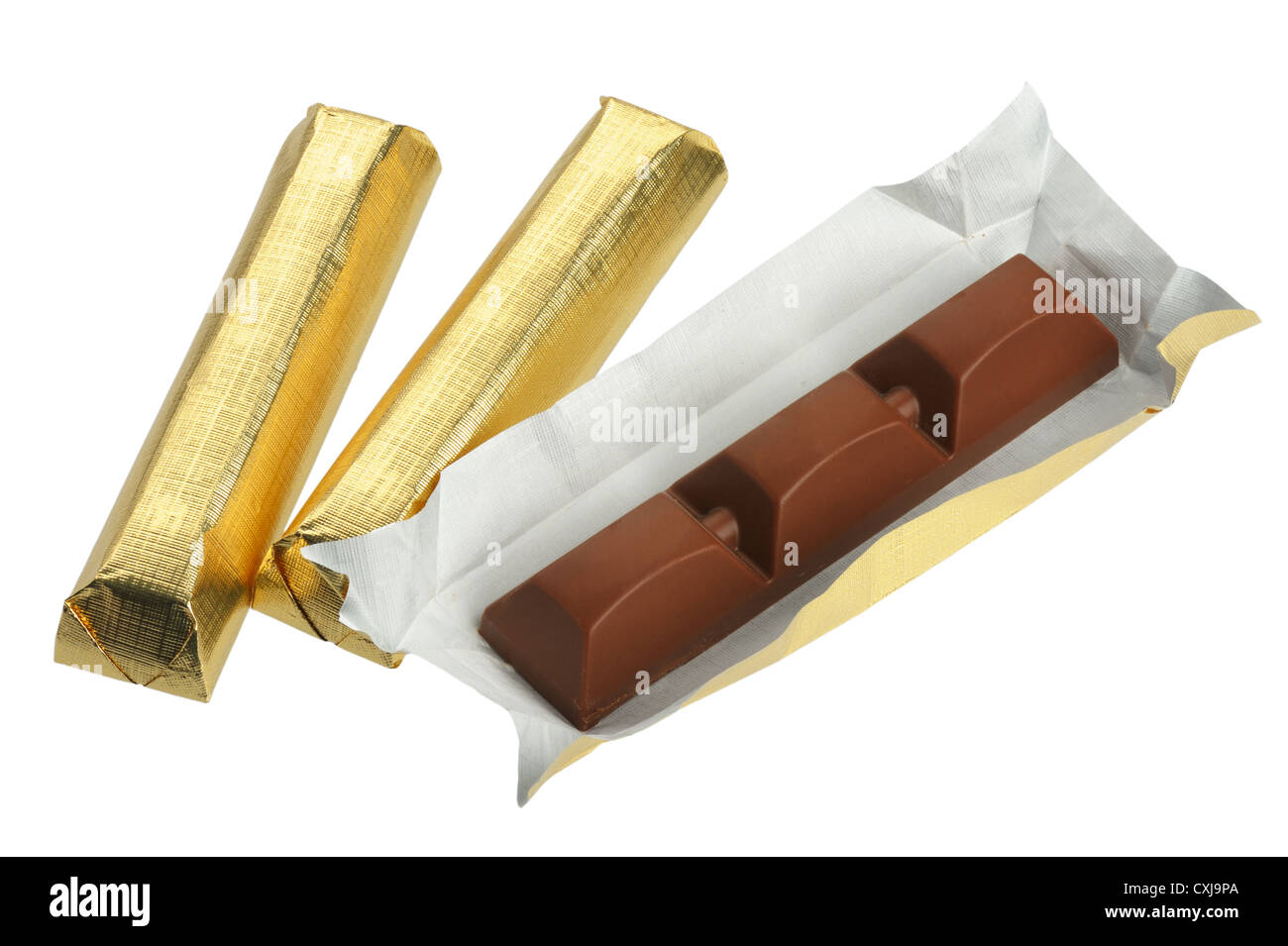 Schokolade in Folie, isoliert Stockfoto