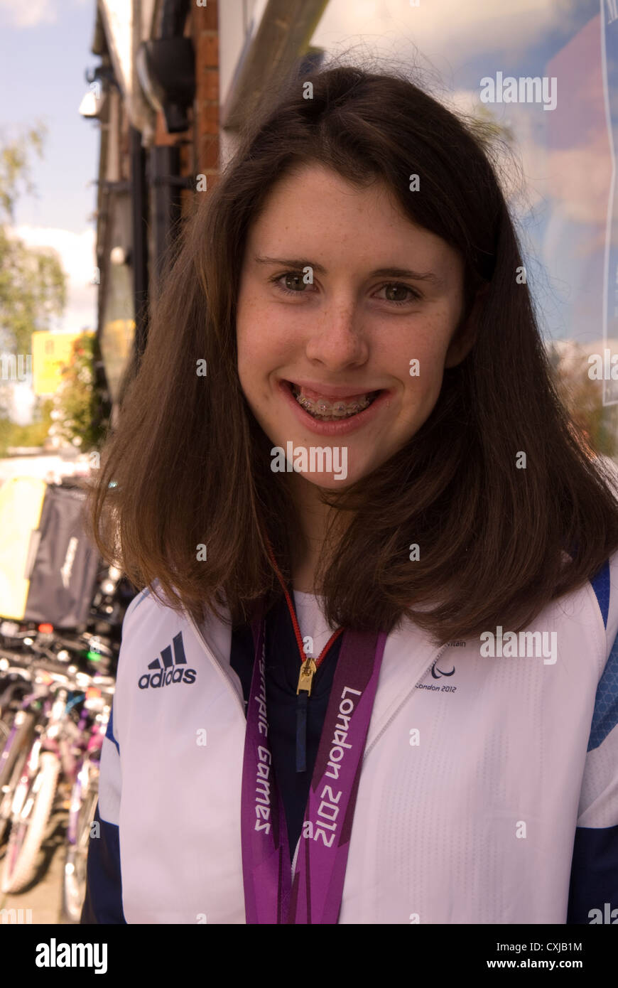 Olivia Breen, Bronze Paralympics Medaillengewinner bei Olympischen Spielen London 2012. Stockfoto