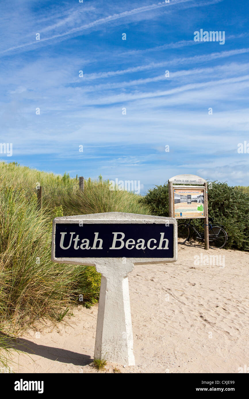 Utah Beach Zeichen, d-Day Landung Beach für die amerikanischen Streitkräfte, Normandie, Frankreich Stockfoto