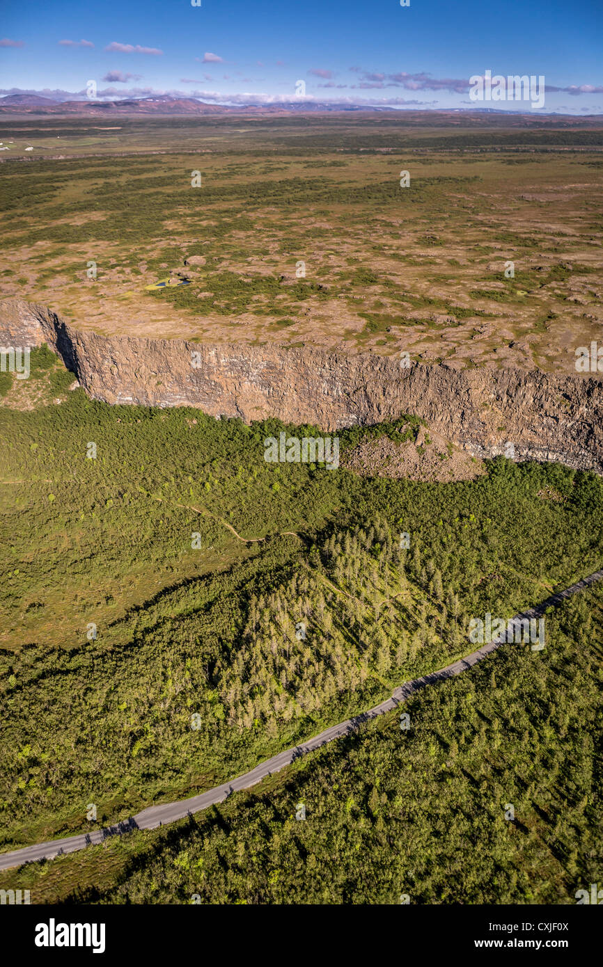 Luftaufnahmen von Ásbyrgi Canyon, Jokulsargljufur Nationalpark, Island Stockfoto