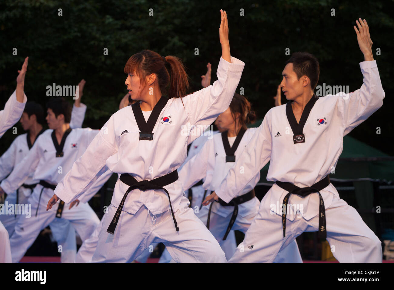 Taekwondo korea fighters group Fotos und Bildmaterial in hoher