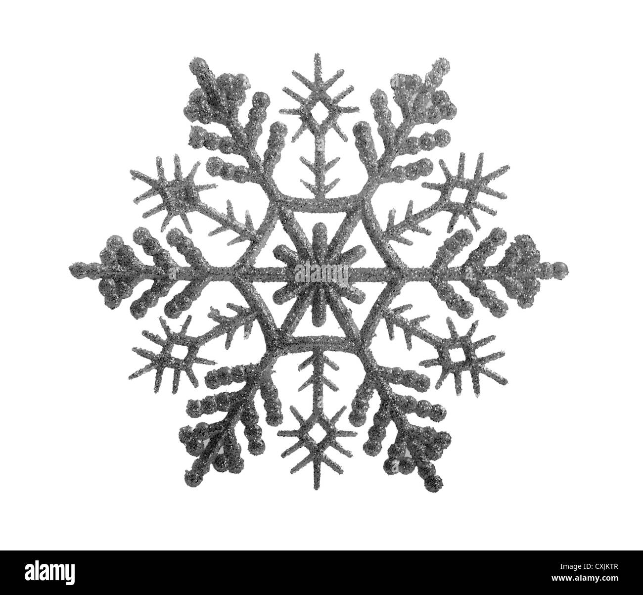 Schneeflocken, die isoliert auf weißem Hintergrund Stockfoto