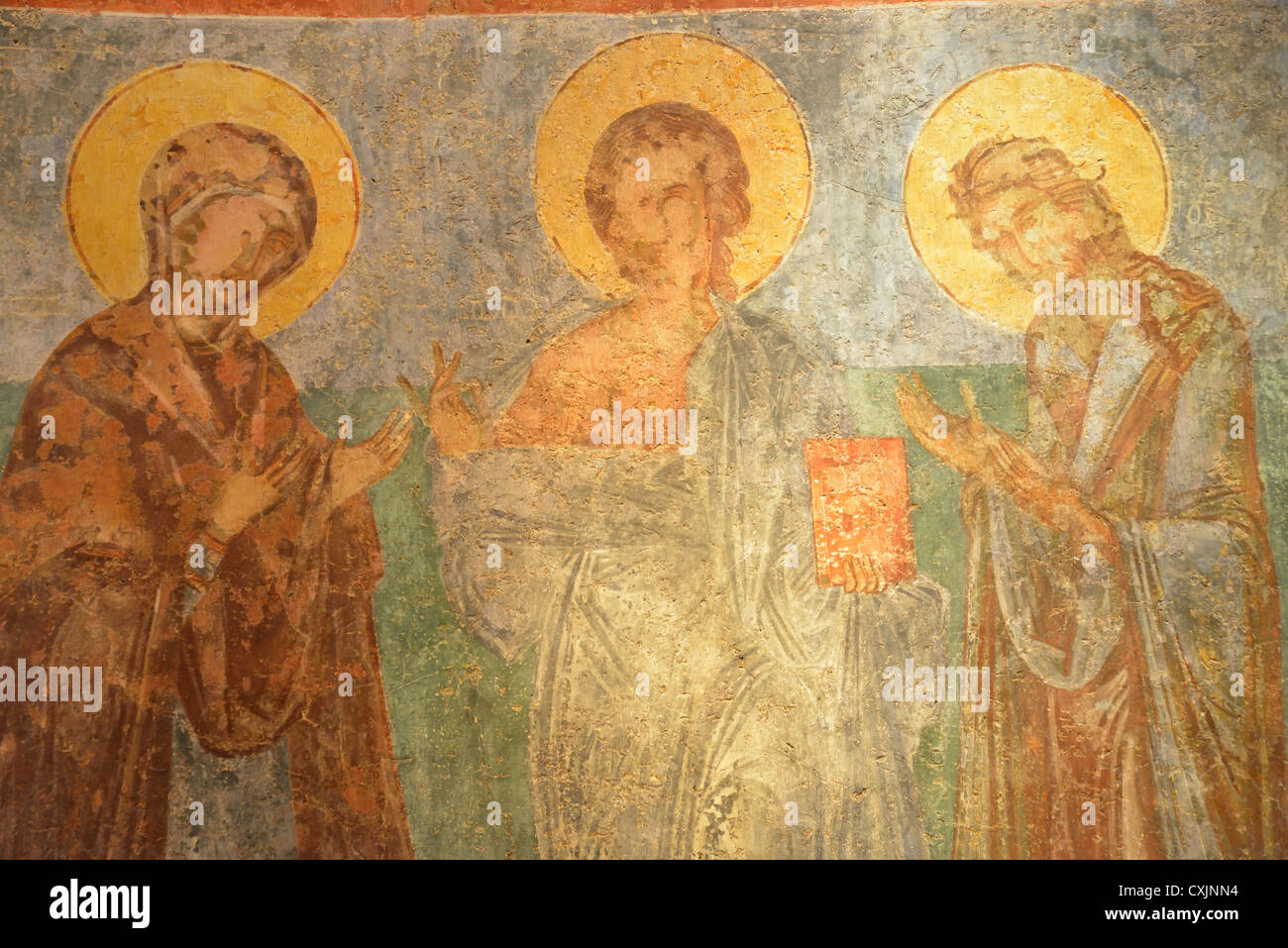 Fragment der Wandmalerei im byzantinischen Museum, Paleo Frourio, Altstadt von Korfu, Kerkyra, Korfu, Ionische Inseln, Griechenland Stockfoto