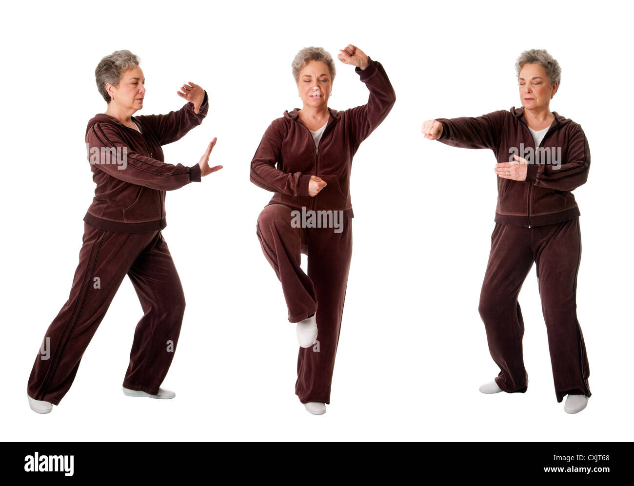 Ältere Frau Tai Chi Yoga Übung Stockfoto