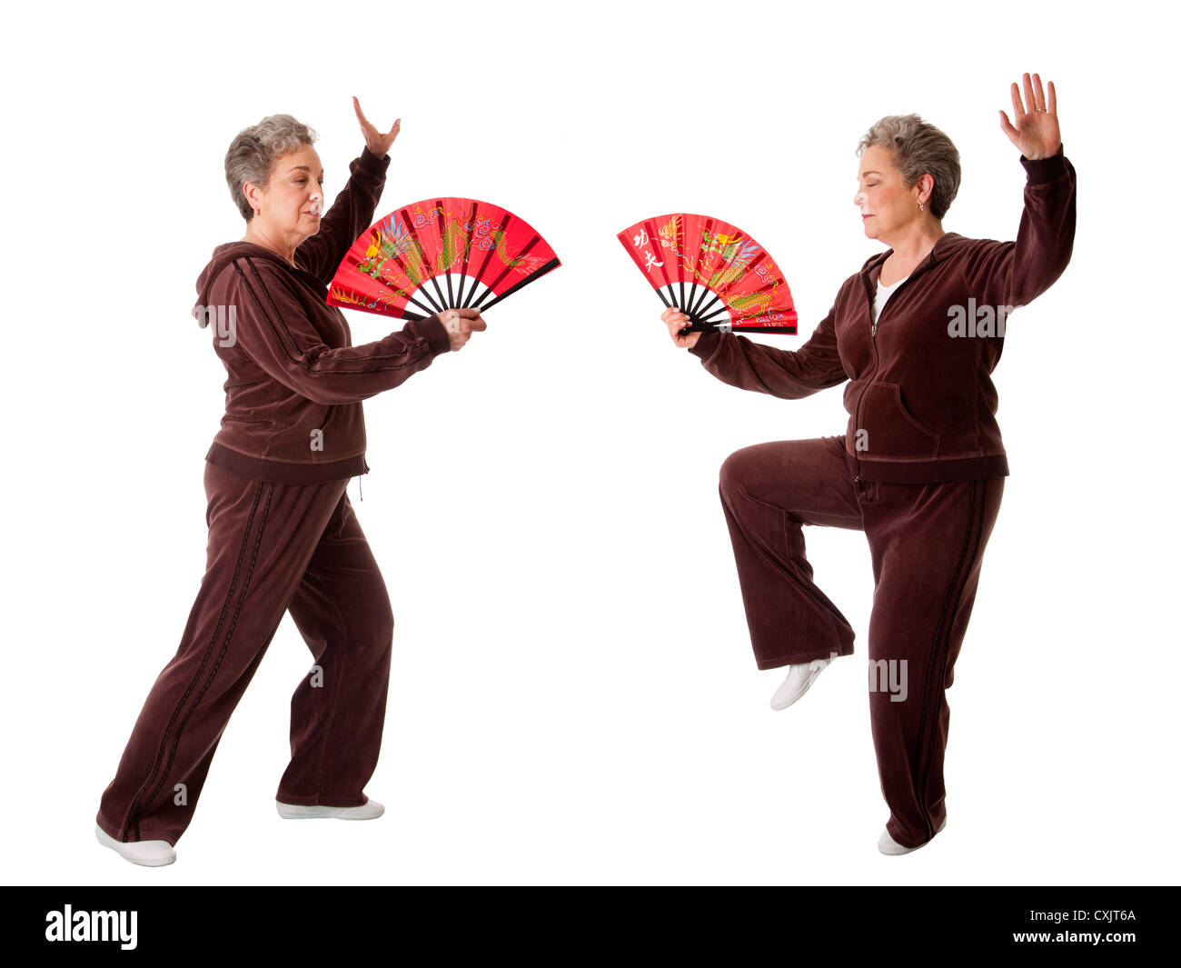 Ältere Frau Tai Chi Yoga Übung Stockfoto