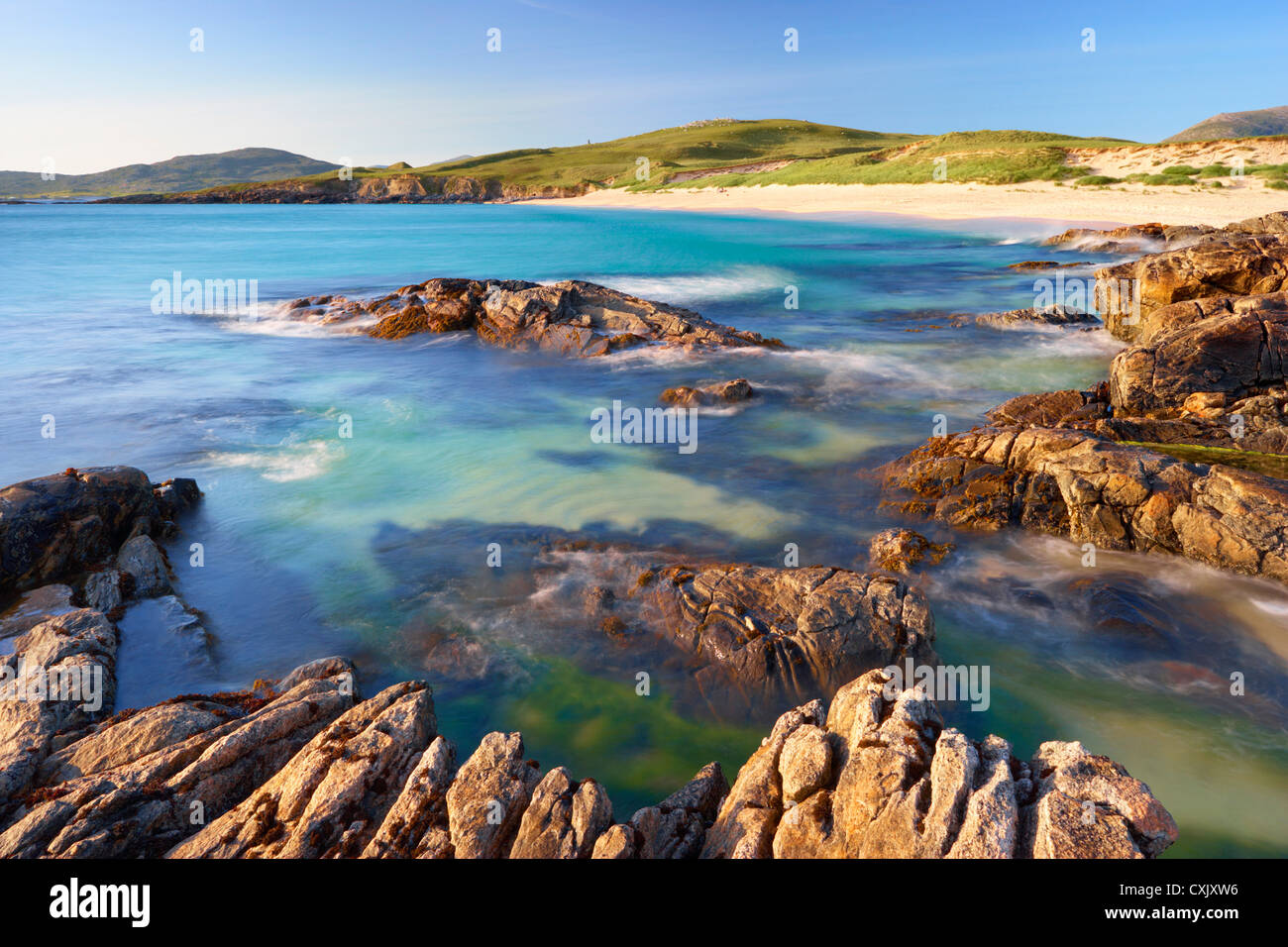 Zerklüftete Küste entlang Ton z., Insel Harris, äußeren Hebriden, Schottland Stockfoto