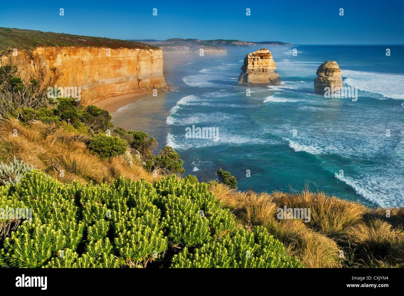 Zwei der zwölf Apostel an der Great Ocean Road in Victoria. Stockfoto