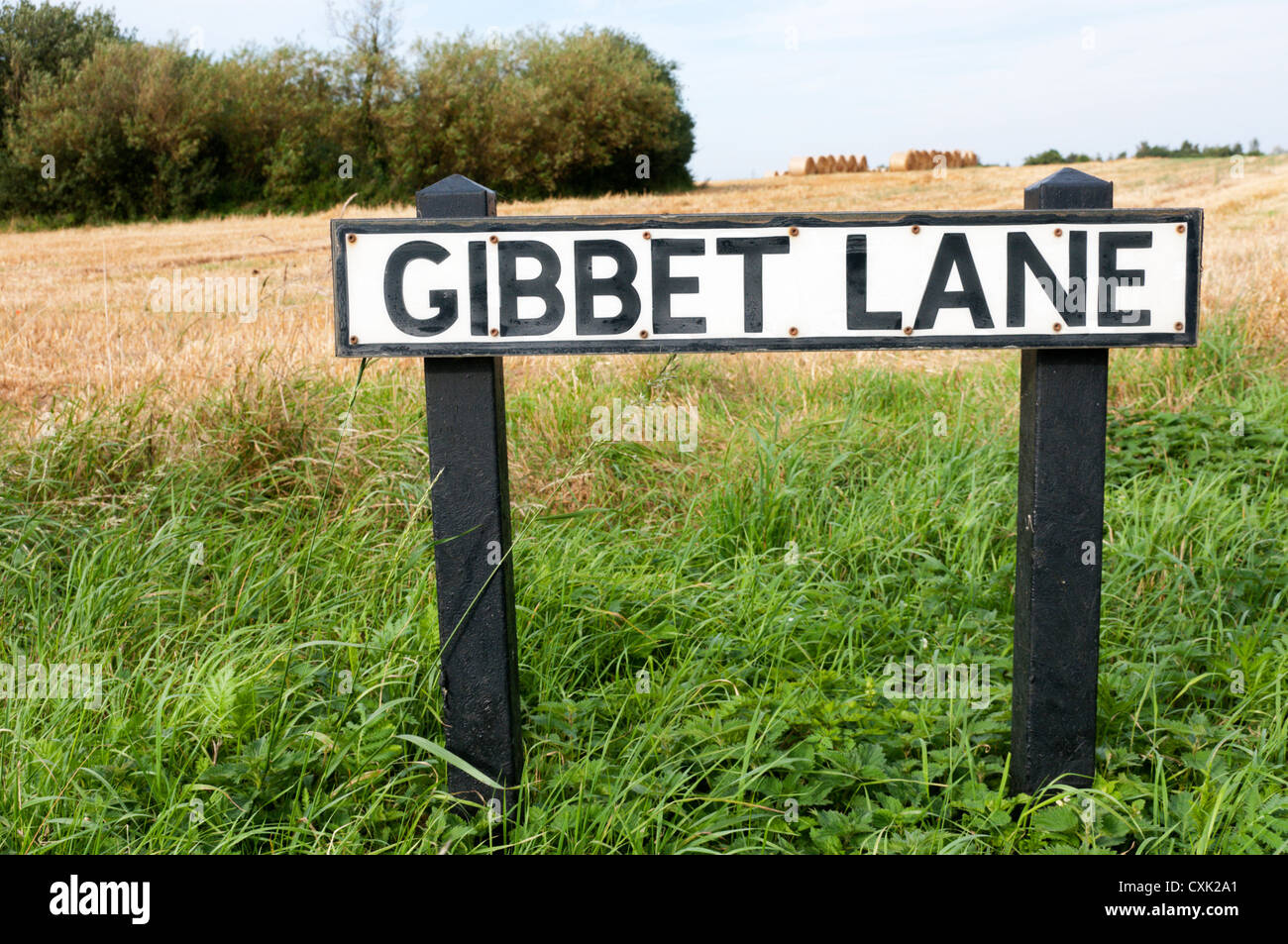 Ein Schild für Gibbet Lane. Stockfoto
